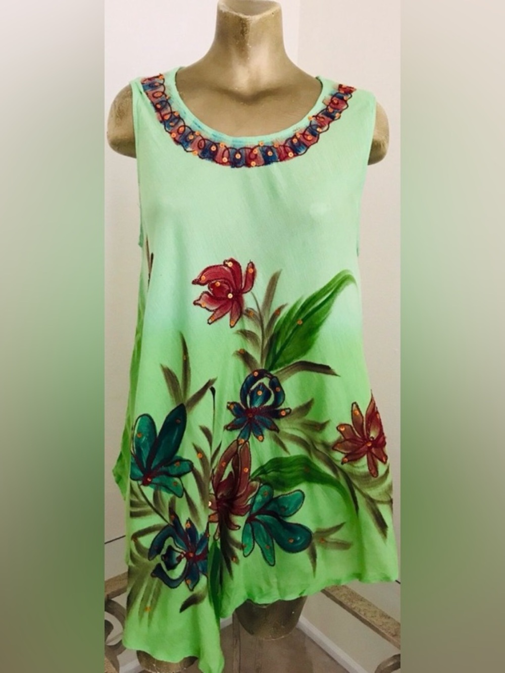 NWT Tropical Hand-Painted TUNIC TOP Free-Size